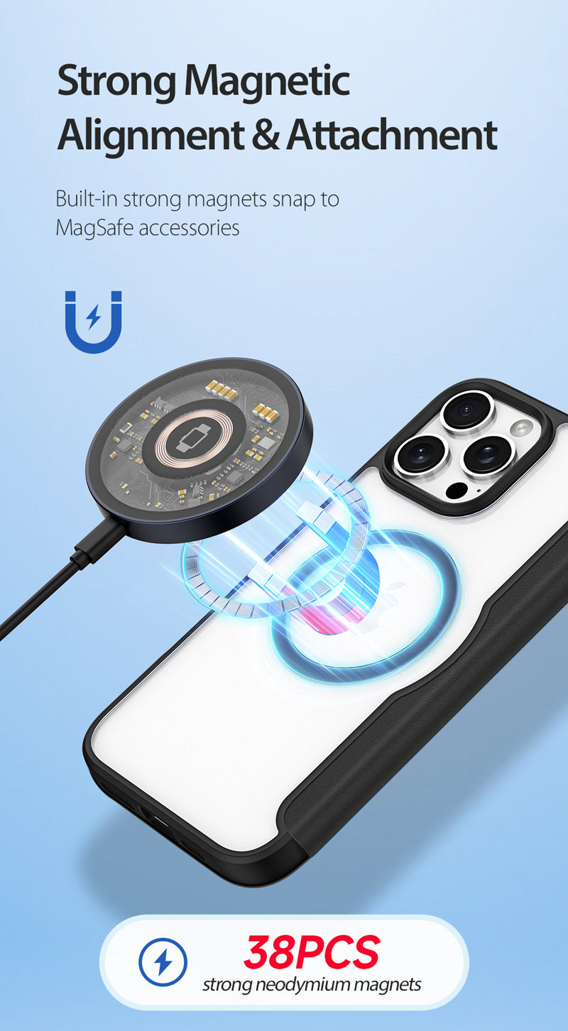 iPhone 16 Pro Magnetische Flip Lederhülle