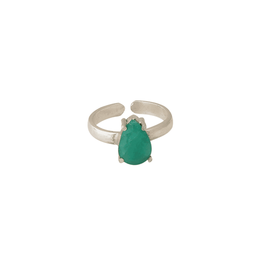 2 CT Pear Emerald Ring in Italian Silver Setting Size 7 Adjustable - Shopgalaxy