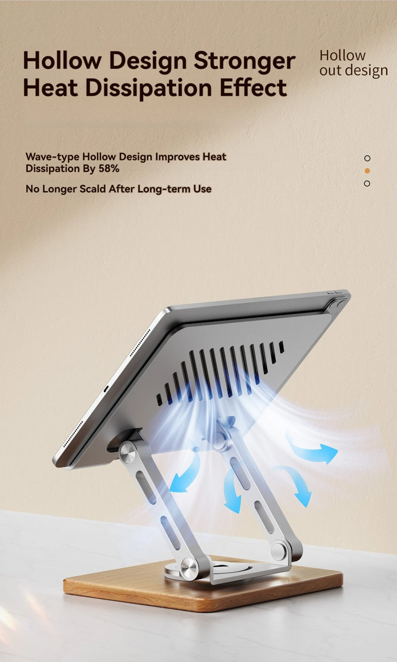 Holz Desktop Halterung mit 360° Rotation für Laptops und Tablets, faltbarer Metallständer in Silber