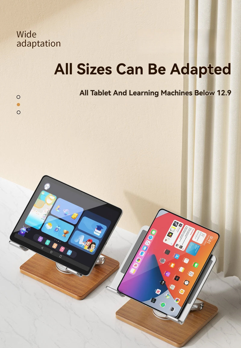Holz Desktop Halterung mit 360° Rotation für Laptops und Tablets, faltbarer Metallständer in Silber
