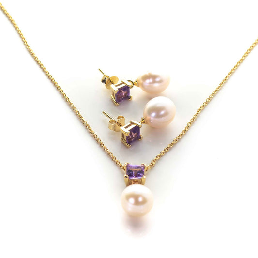 5 MM Red Amethyst & 9 MM Freshwater Pearl Ankara Set - Shopgalaxy