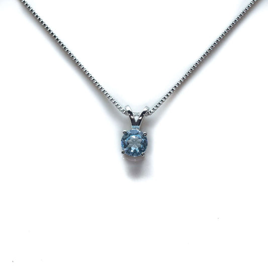 6 MM Natural Blue Topaz 1 CT Round Cut North Creek Solitaire Necklace in Silver 925 - Shopgalaxy