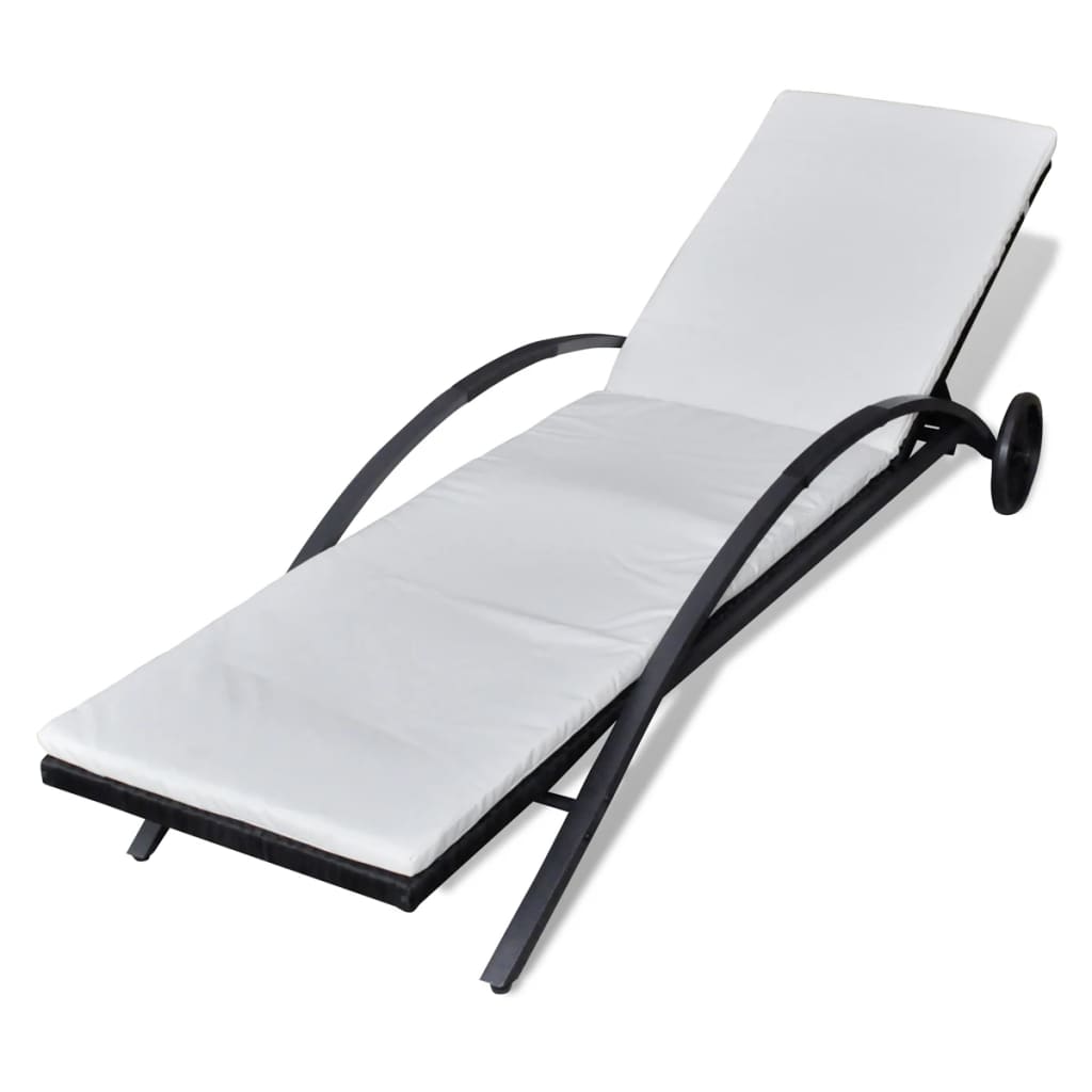 Solseng med pude og hjul Poly Rattan Sort