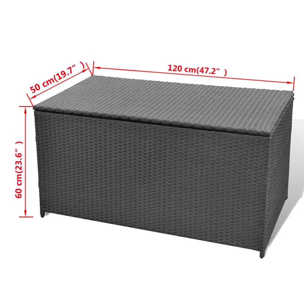 Havepudekasse Sort 120x50x60 cm Polyrattan