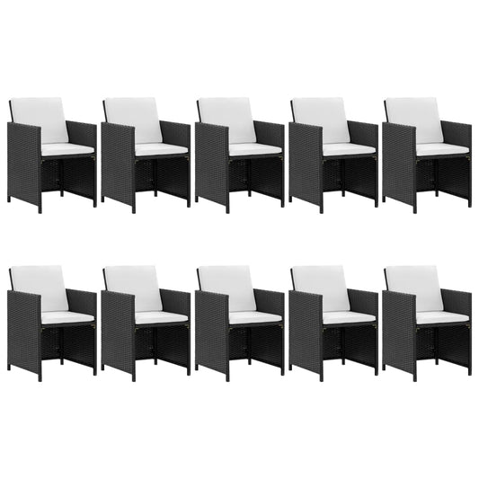 11-tlg. Garten-Essgruppe mit Auflagen Poly Rattan Schwarz