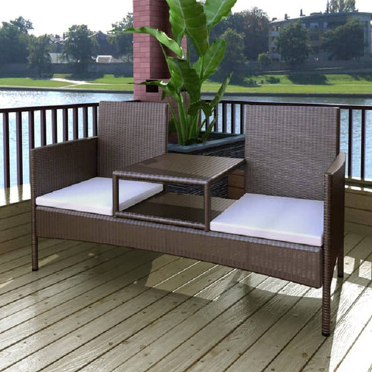 Havesofa 2-personers med tebord polyrattan brun