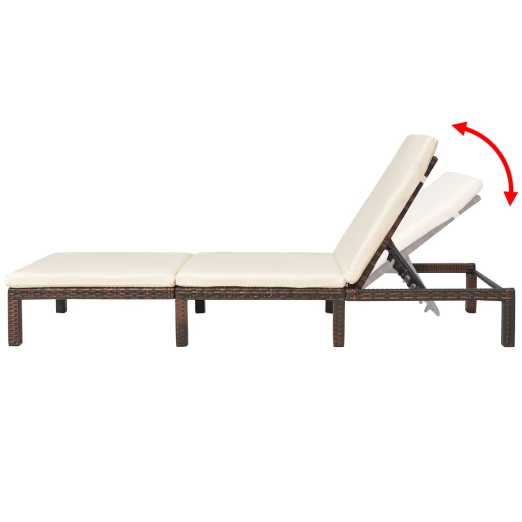 Solseng med pude polyrattan brun