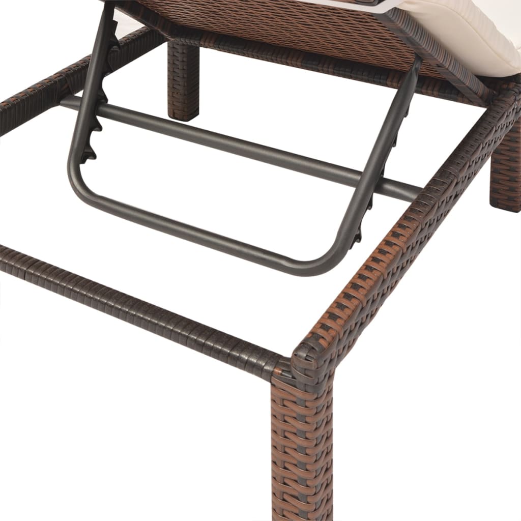 Solseng med pude polyrattan brun