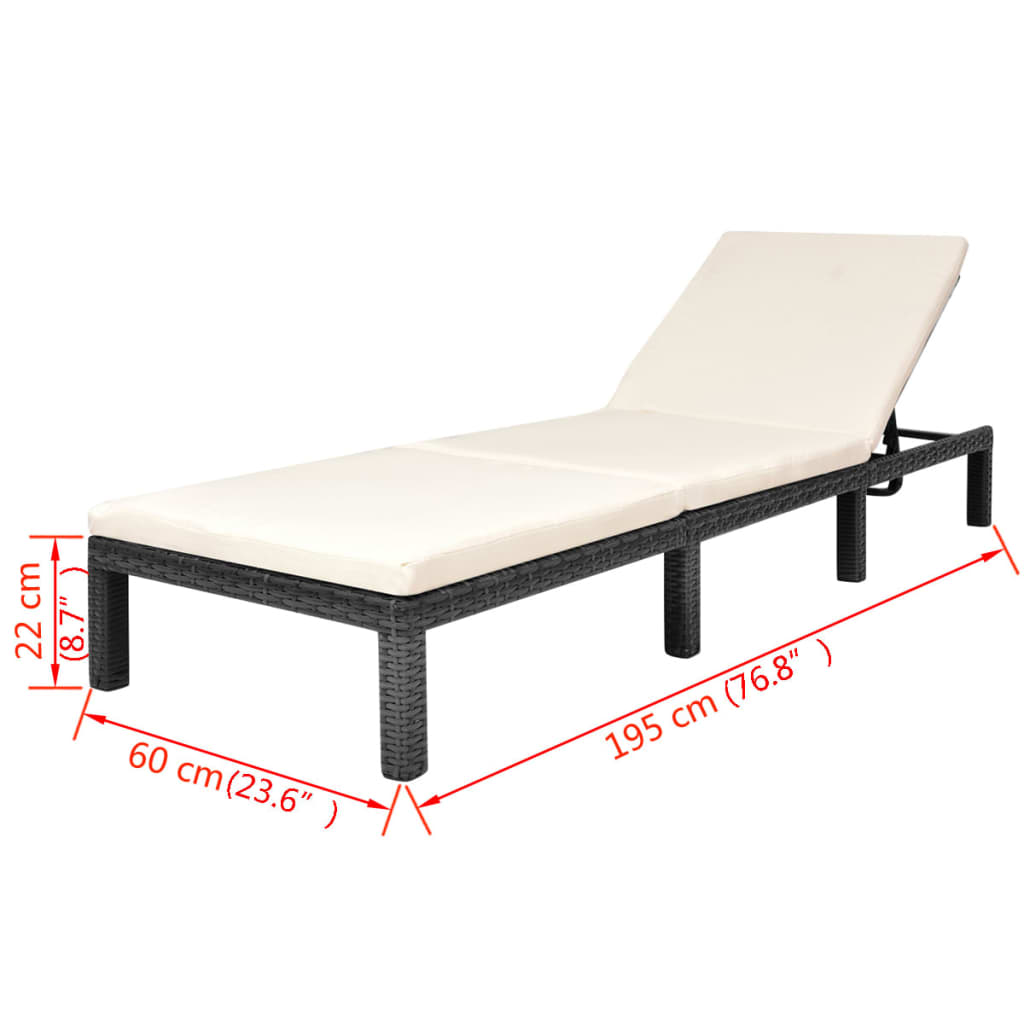 Solseng med pude Poly Rattan Sort