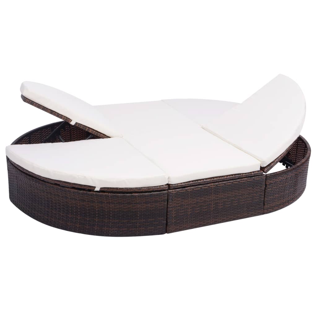 Udendørs loungeseng med pude polyrattan brun