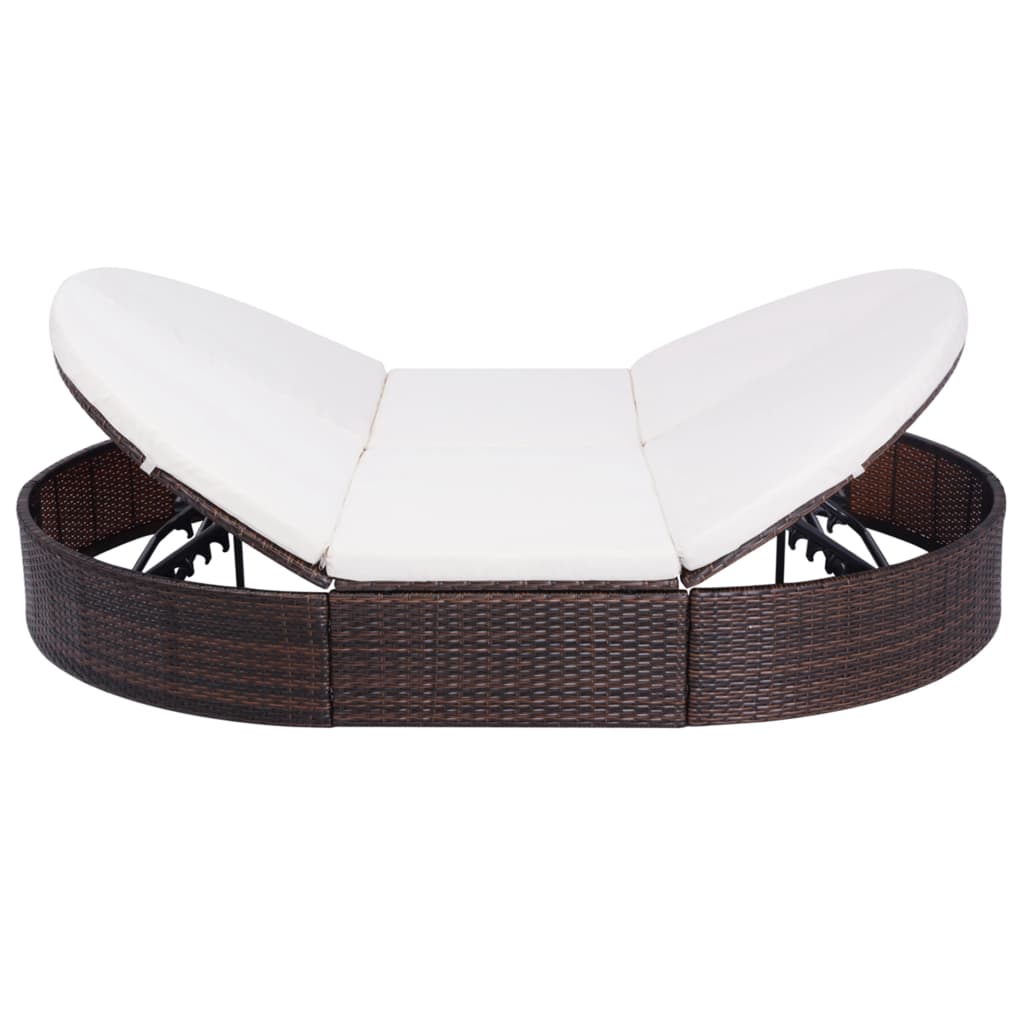 Udendørs loungeseng med pude polyrattan brun