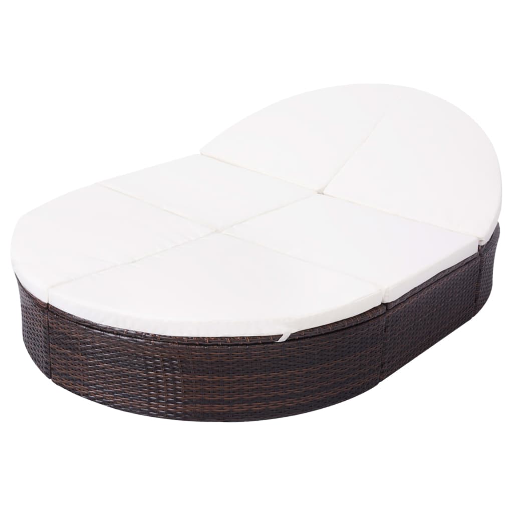 Udendørs loungeseng med pude polyrattan brun