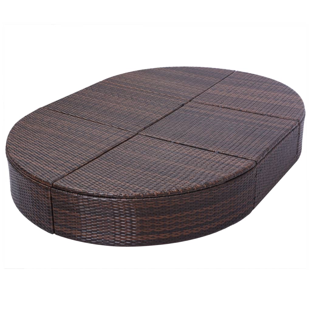 Udendørs loungeseng med pude polyrattan brun