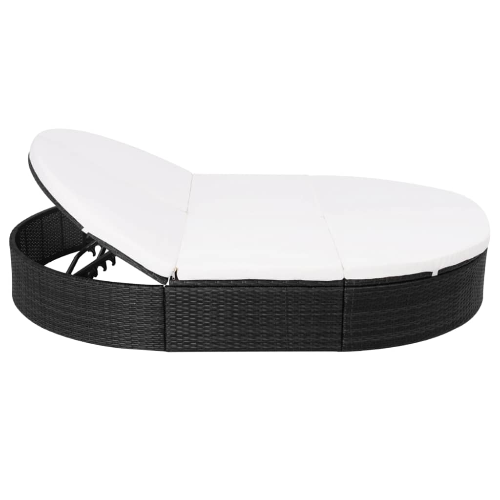 Udendørs Lounge Seng med Pude Poly Rattan Sort