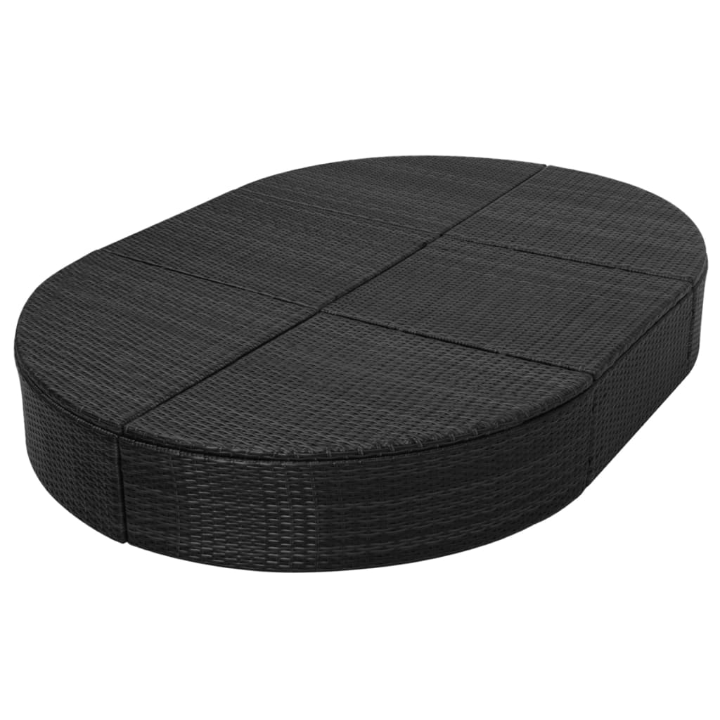 Udendørs Lounge Seng med Pude Poly Rattan Sort