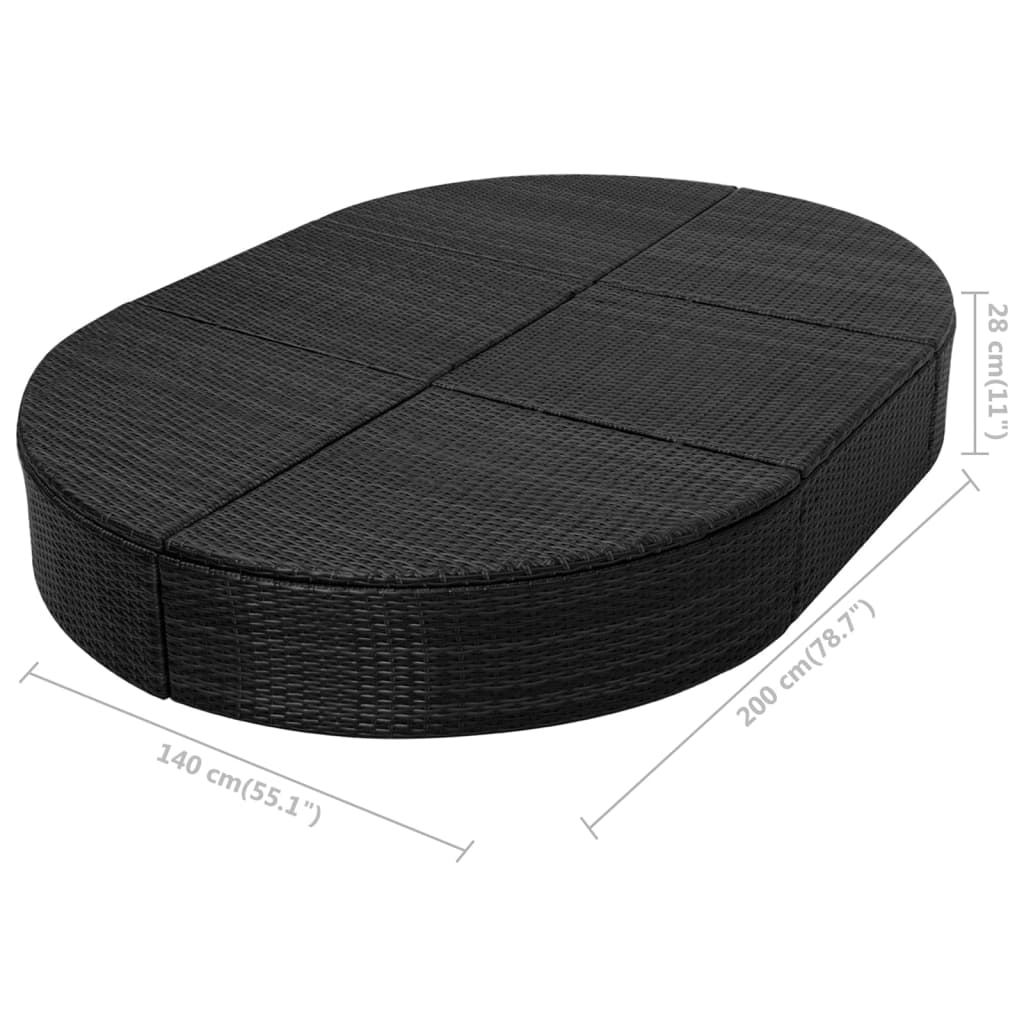 Udendørs Lounge Seng med Pude Poly Rattan Sort