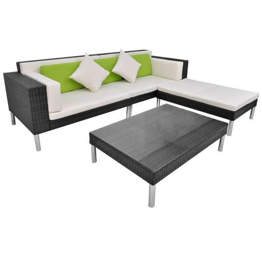 4-tlg. Garten-Lounge-Set mit Auflagen Poly Rattan Schwarz