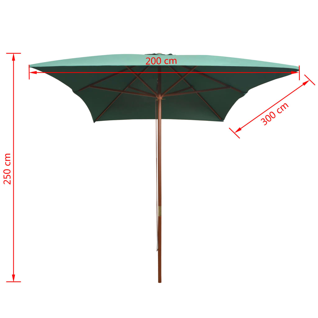 Parasol 200x300 cm Træstang Grøn