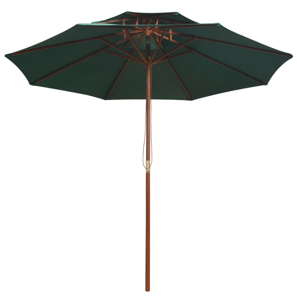 Parasol med ventilation 270x270 cm træstang grøn