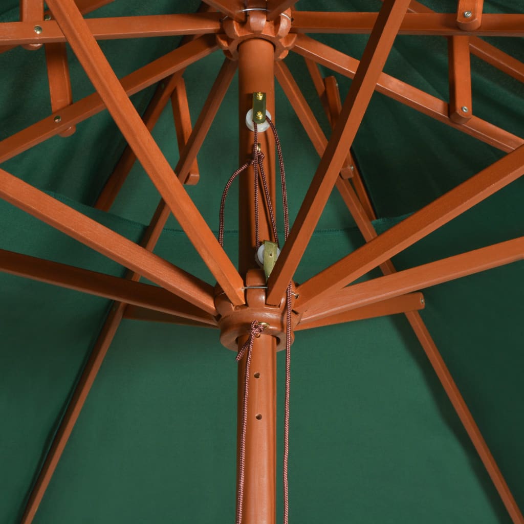 Parasol med ventilation 270x270 cm træstang grøn