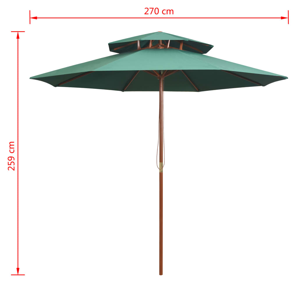 Parasol med ventilation 270x270 cm træstang grøn