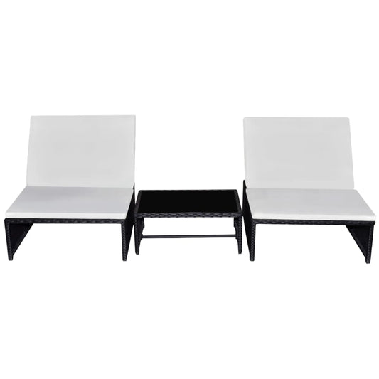 Outdoor-Lehnstühle 2 Stk. mit Tisch Schwarz Poly-Rattan