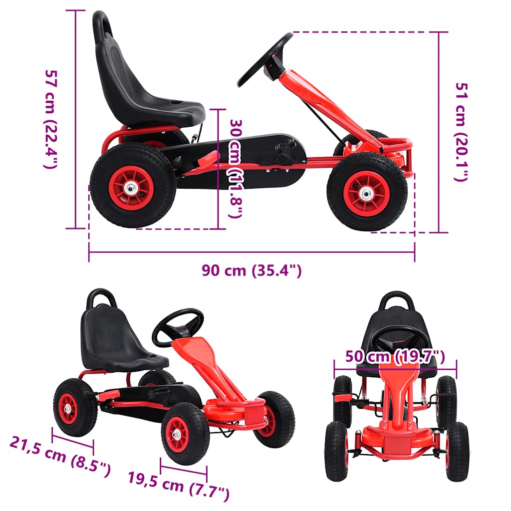 Pedal Go-Kart med Pneumatiske Dæk Rød