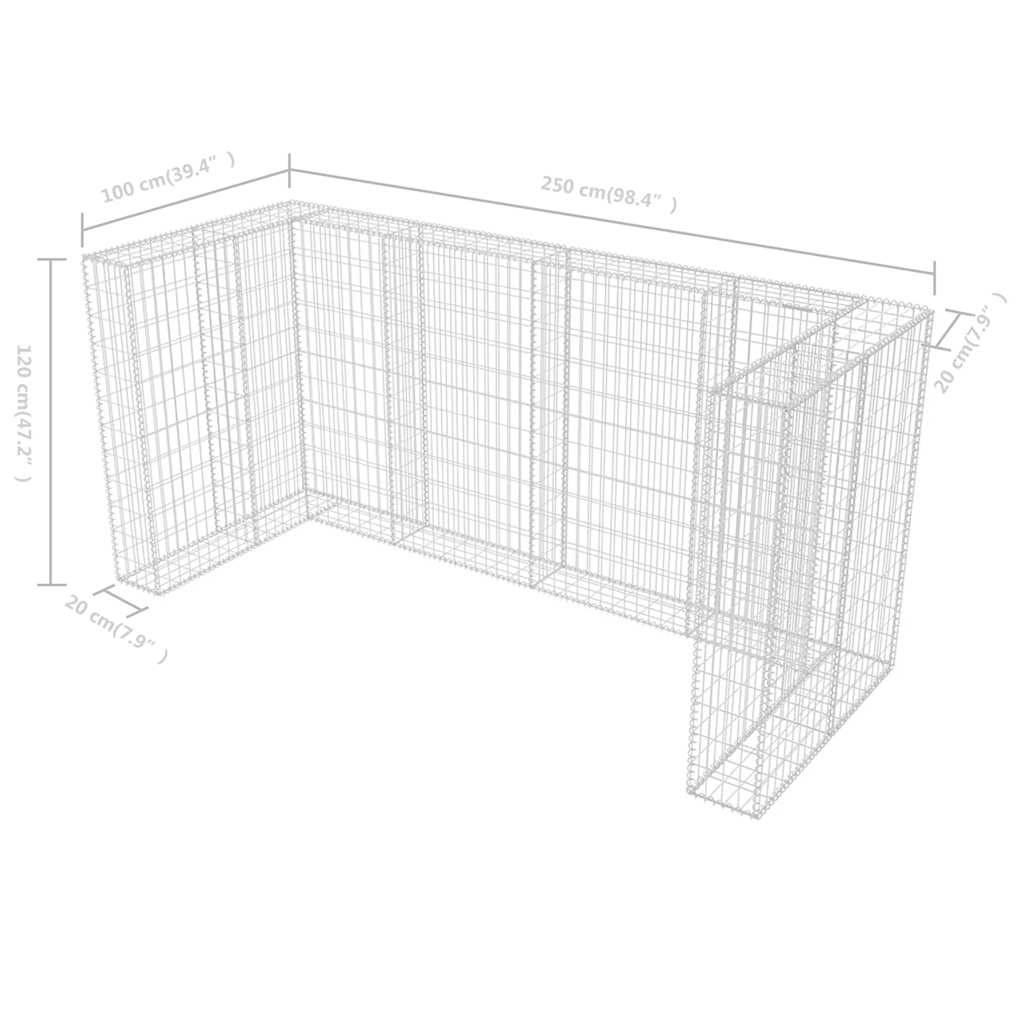 Gabion skraldespandsbeklædning til 3 tons stål 250x100x120cm