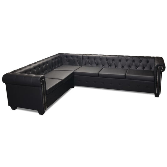 Chesterfield-Ecksofa 6-Sitzer Kunstleder Schwarz
