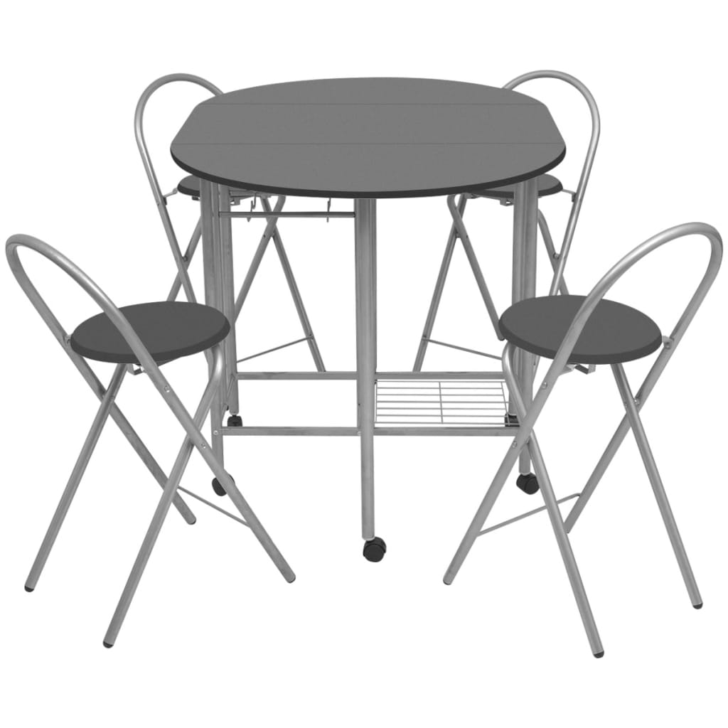 Sammenklappeligt spisebord femdelt MDF sort
