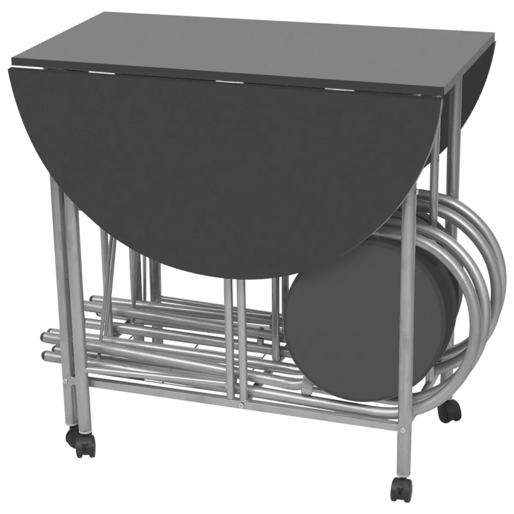 Sammenklappeligt spisebord femdelt MDF sort