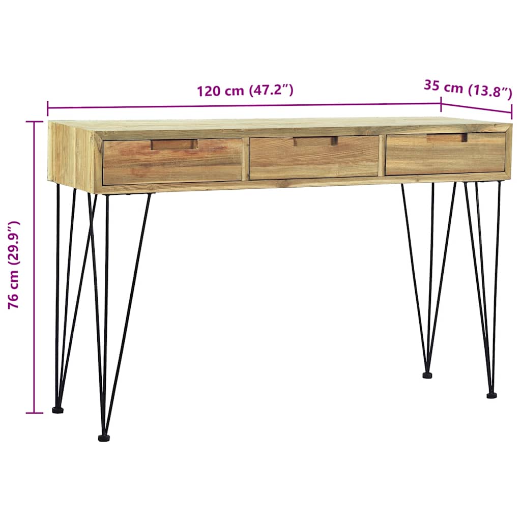 Konsolbord 120 x 35 x 76 cm massiv teaktræ