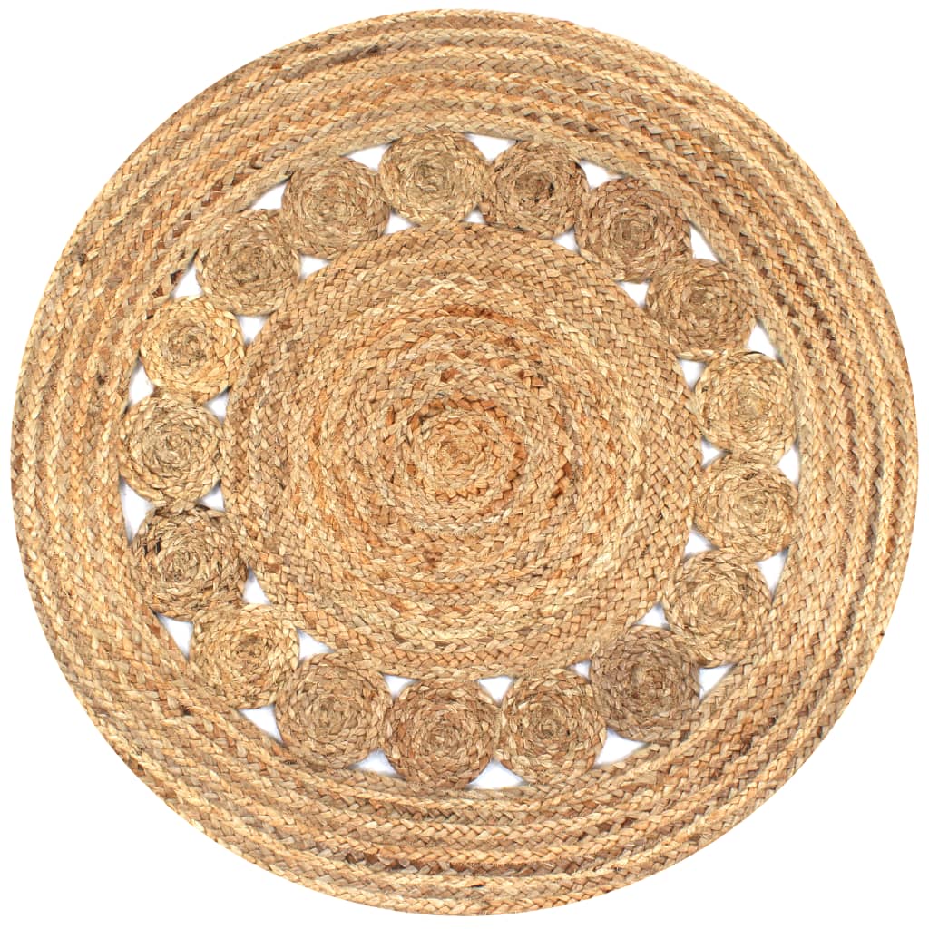 Tæppeflettet mønster jute 90 cm rundt