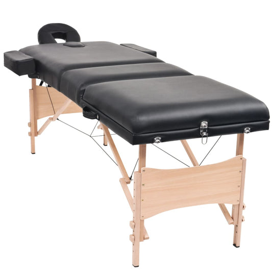 Massageliege 3-Zonen mit Hocker Klappbar 10 cm Sitz Schwarz