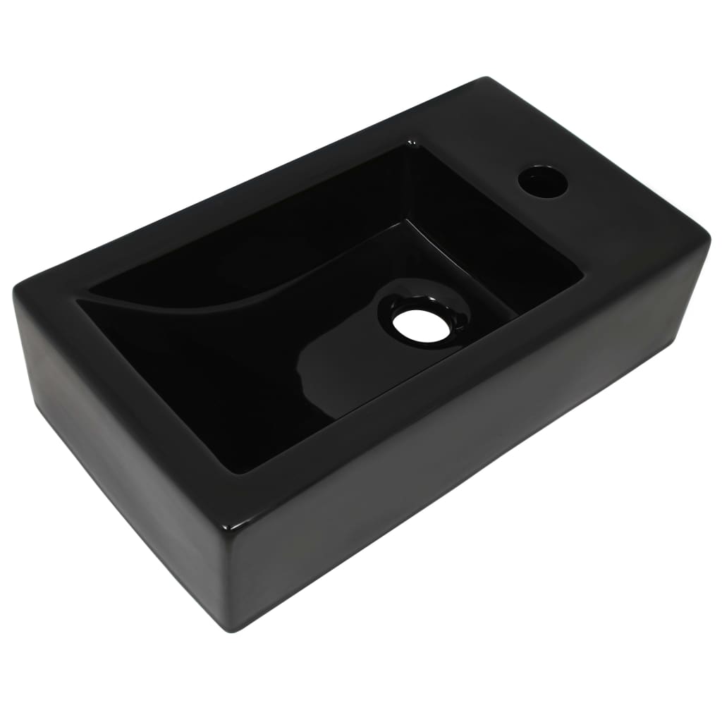 Håndvask Rektangulær + Hanehul Keramik Sort 46x25,5x12 cm