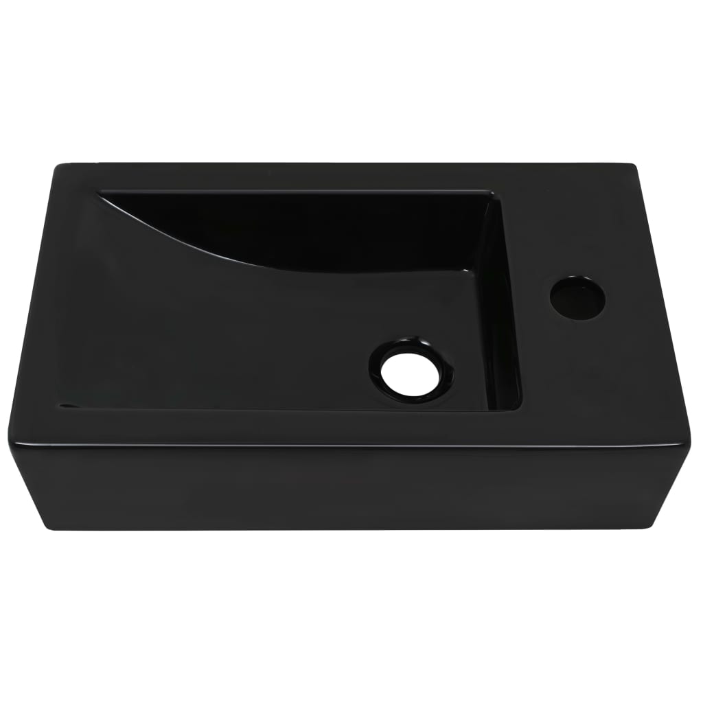 Håndvask Rektangulær + Hanehul Keramik Sort 46x25,5x12 cm