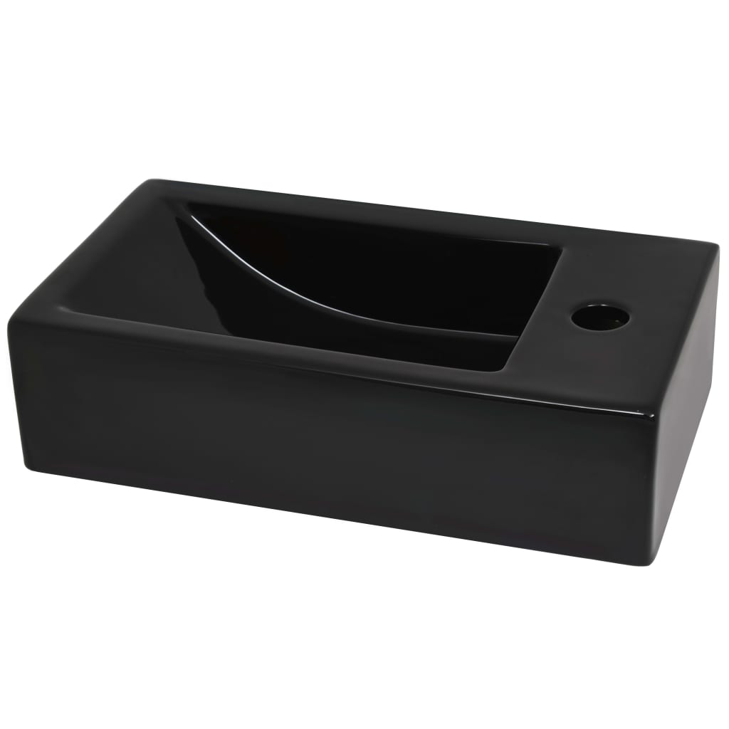 Håndvask Rektangulær + Hanehul Keramik Sort 46x25,5x12 cm