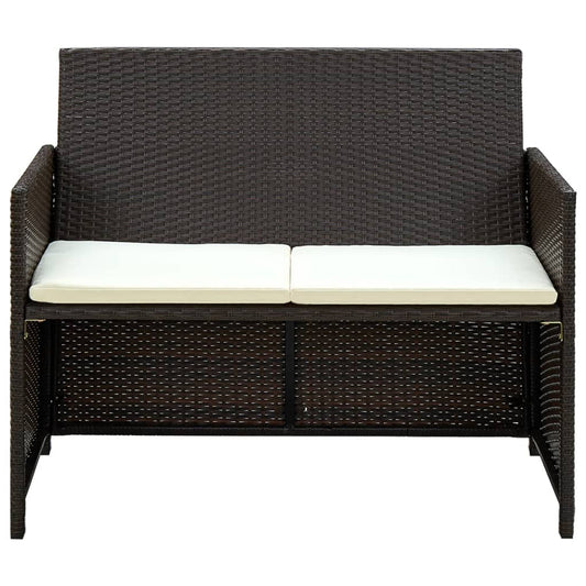 2-Sitzer-Gartensofa mit Polstern Braun Poly Rattan