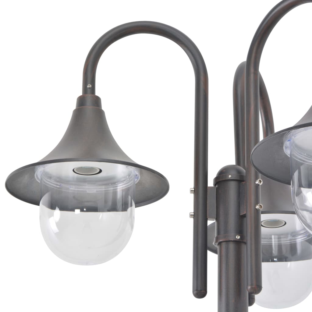 Havepullert lys E27 220 cm Aluminium 3-Lantern Bronze