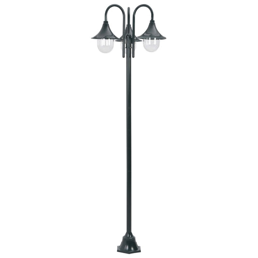 Garten-Pollerleuchte E27 220 cm Aluminium 3-Laterne Dunkelgrün