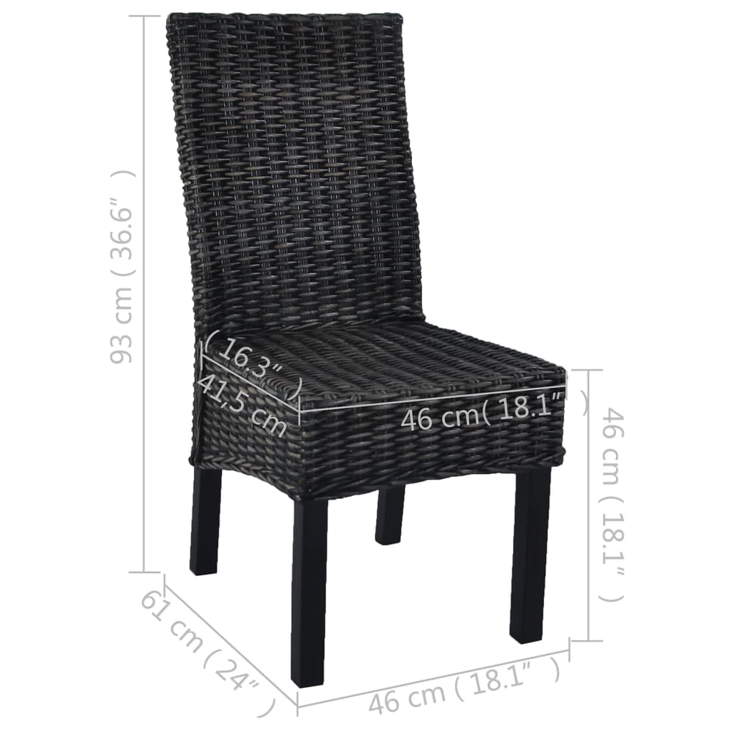 Esszimmerstühle 2 Stk. Schwarz Kubu-Rattan und Mahagoniholz