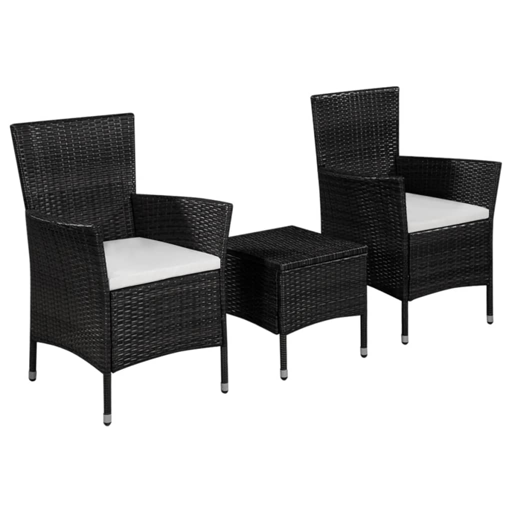 3-delt Bistro Sæt Poly Rattan Sort
