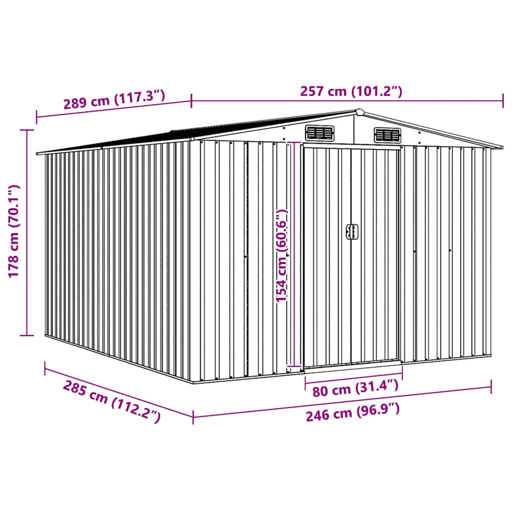 Gerätehaus 257x298x178 cm Metall Grün