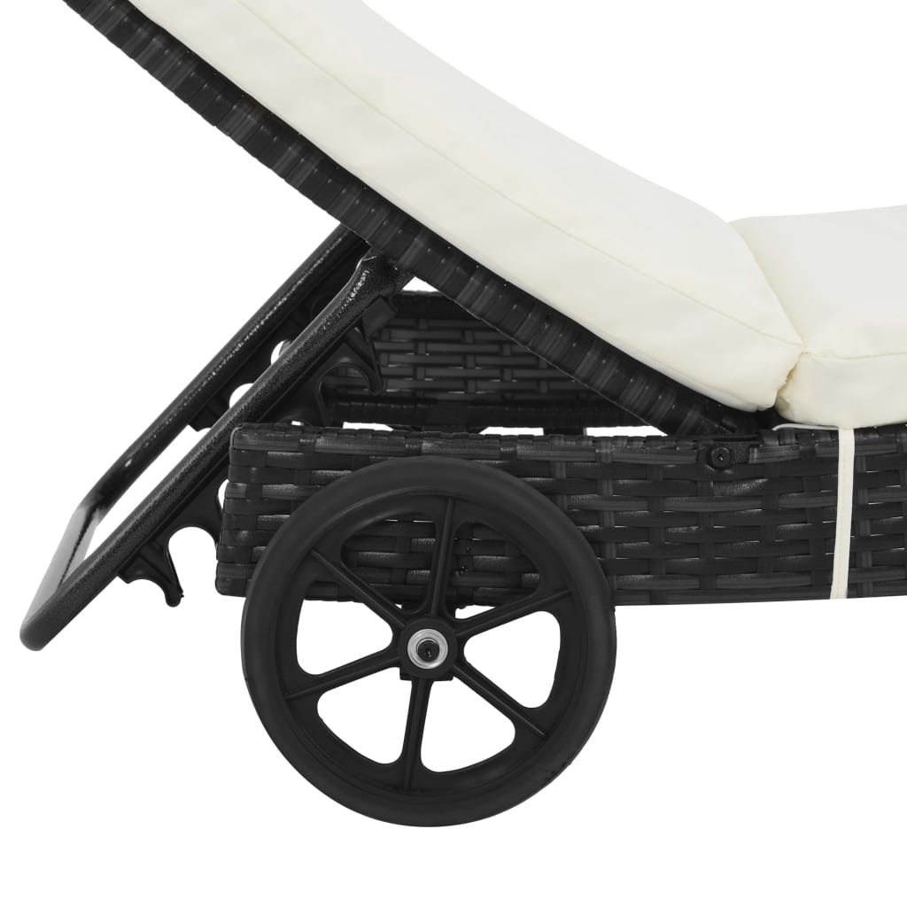 Solseng med hjul og pude Poly Rattan Sort