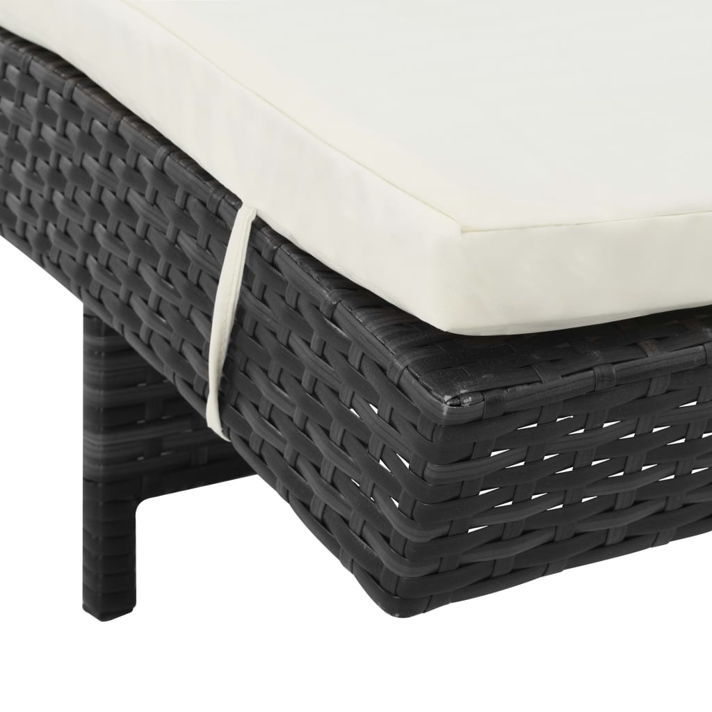 Solseng med hjul og pude Poly Rattan Sort