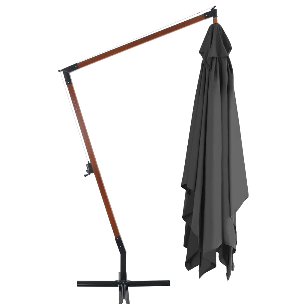 Hængende paraply med træstang 400x300 cm antracit