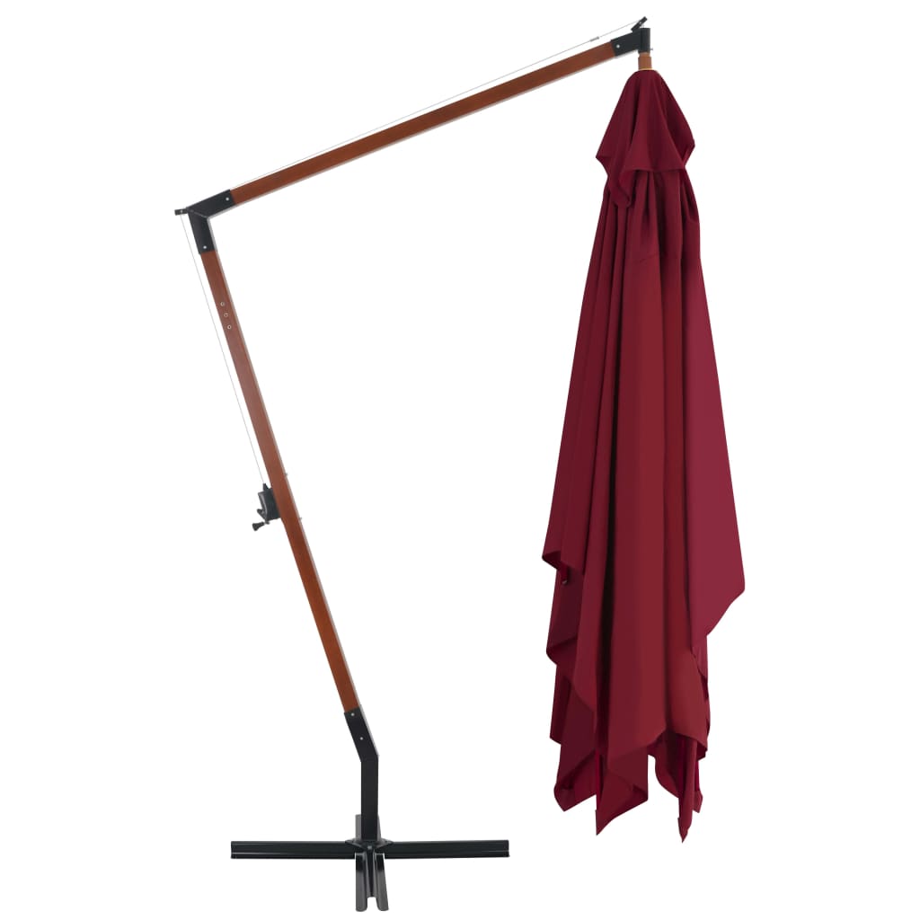 Hængende paraply med træstang 400x300 cm Bordeaux rød