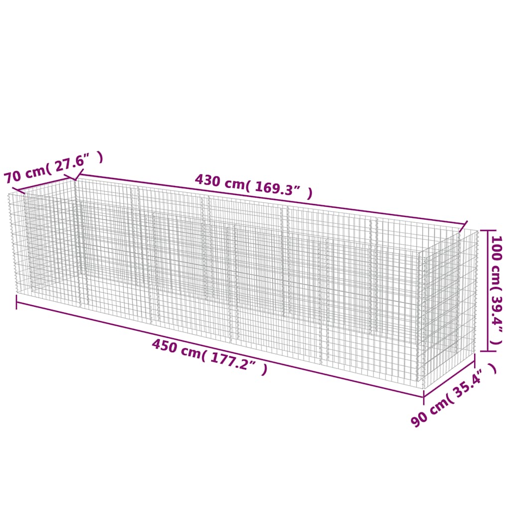 Gabion Højseng Galvaniseret Stål 450×90×100 cm