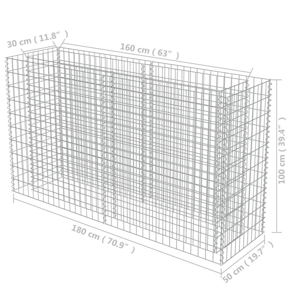 Gabion Højseng Galvaniseret Stål 180×50×100 cm