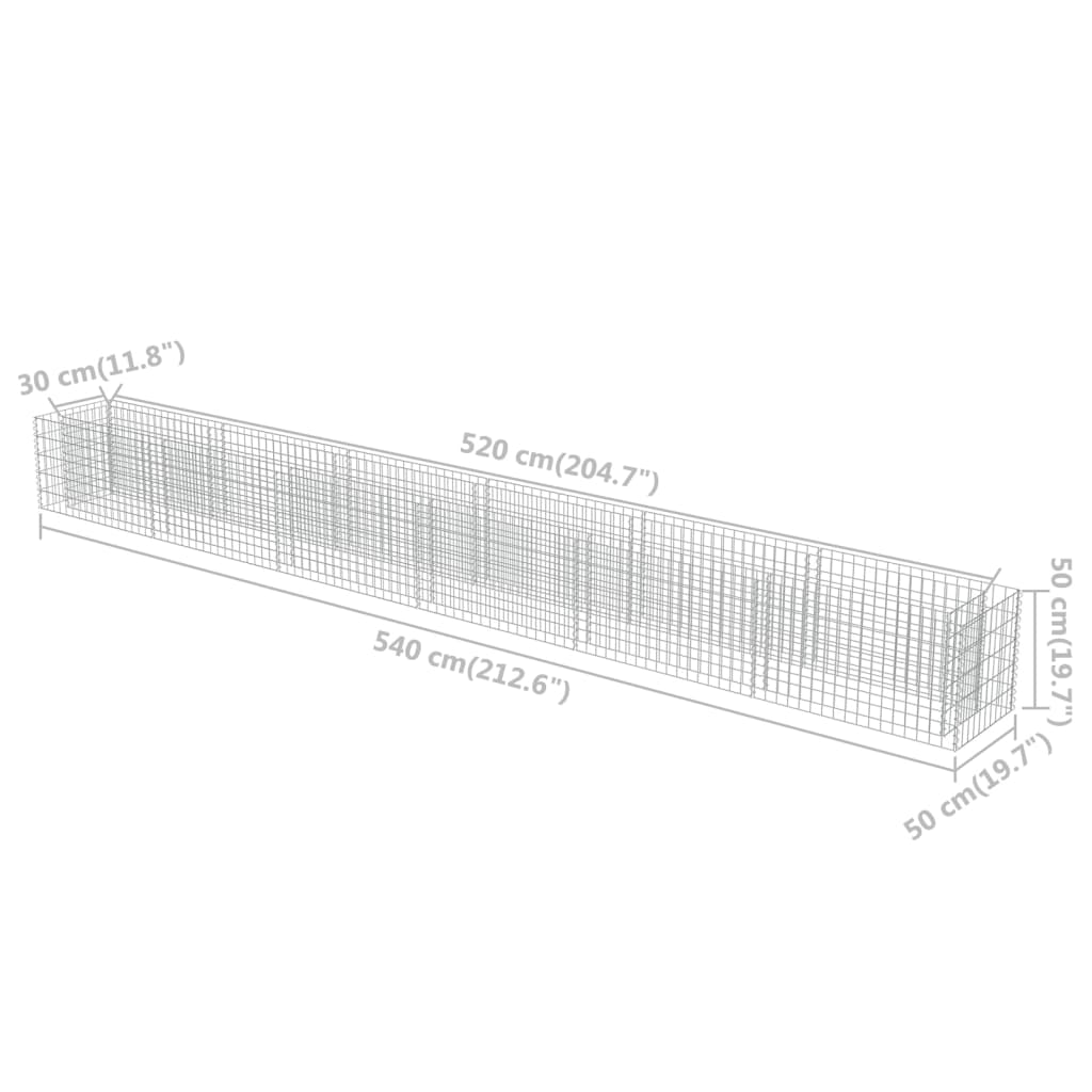 Gabion højbed galvaniseret stål 540×50×50 cm